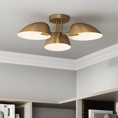 Nathan James Argo Semi Mount Flush Ceiling Light, 3-Lights Modern Retro Lighting