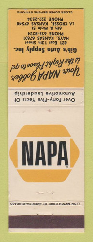 Matchbook Cover - NAPA Auto Parts La Crosse KS Hays KS