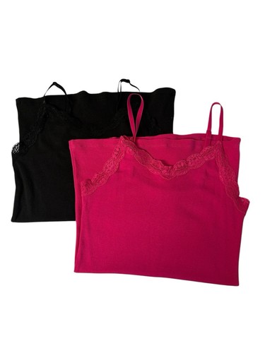 2 Faded Glory Women’s Camisoles-Size L- 12-14 Black and Pink Adjustable Straps