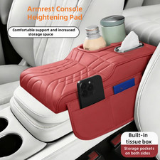 5-in-1 Car Armrest Organizer Cushion with Cup Holder Storage PU Leather