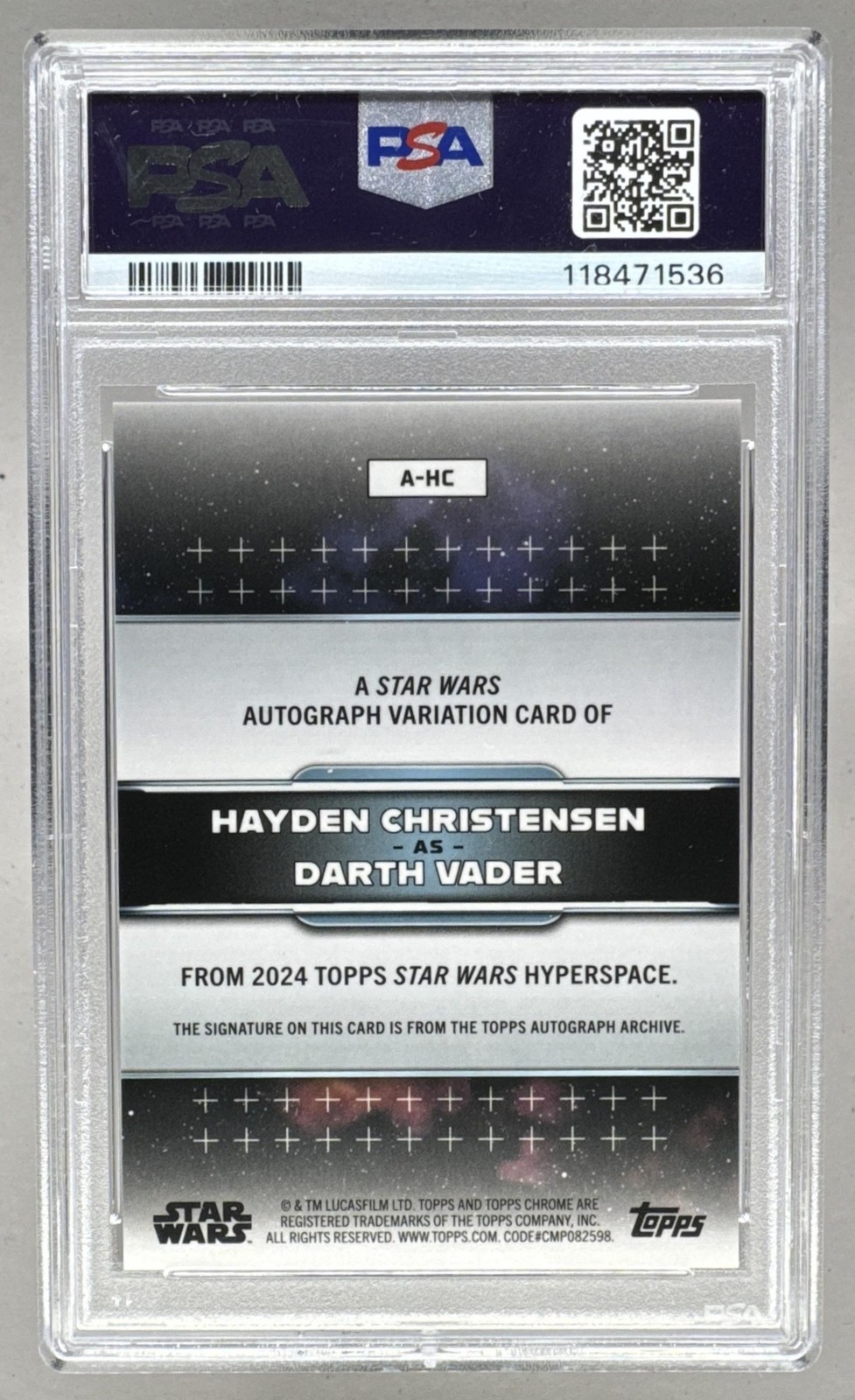 Hayden Christensen 2024 Topps Star Wars Hyperspace Hyperlanes Auto 13/25 PSA 9 view 2