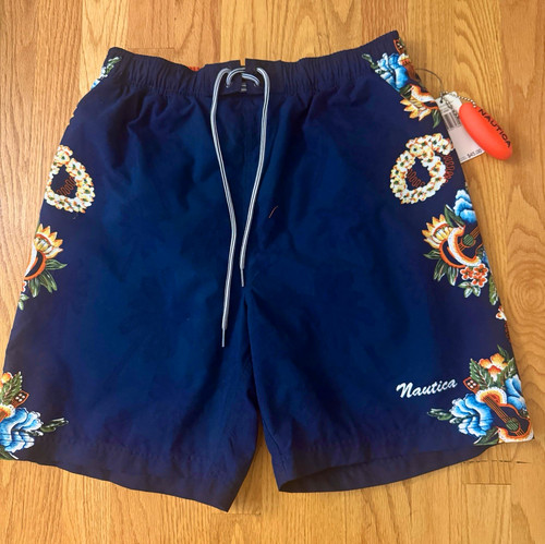 NWT Nautica Men’s Swim Trunks Size S Navy Floral Tropical Board Shorts