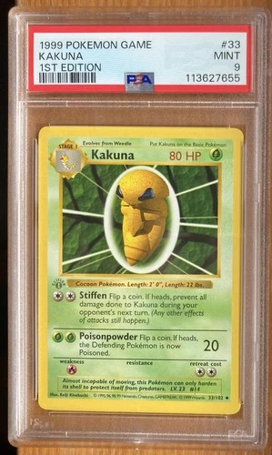 Pokemon Base Set 1st Edition Shadowless Grey Stamp Kakuna 33/102 PSA 9