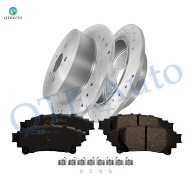 Rear 309mm Drilled Brake Rotors-Ceramic Brake Pad To 2014-2019 Toyota Highlander