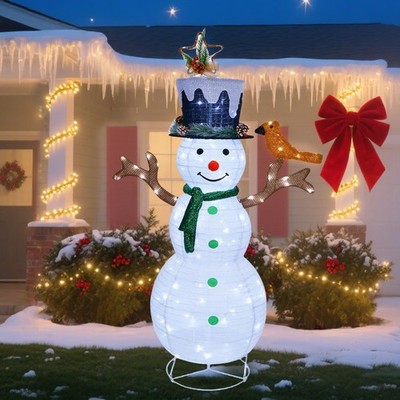 Hausse Lighted Christmas Snowman Decorations, 4.5FT Outdoor Pre-Lit White Col...
