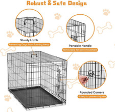 48in Dog Crate Double Door Folding Metal Cage with Leak-Proof Tray