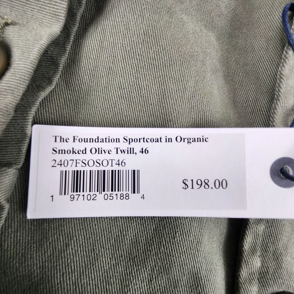 Blazer Taylor Stitch Base Deportivo Para Hombres 46 Oliva Ahumada Sarga Orgánica Nuevo Foto 4 de 4