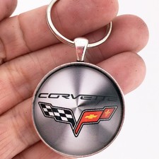 C6 Corvette Racing Flag Emblem 2005  2013 Metallic Silver 1.2 Diameter Keychain