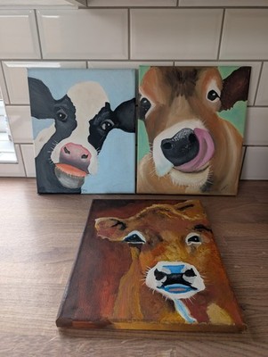 Drei bemalte Kuh Leinwand Rinder Set mit drei Gemälden Wandbilder