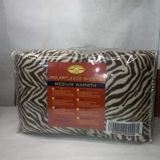 Berkshire Blanket Polarfleece Twin Sheet Set. Chocolate Zebra . NEW NIP