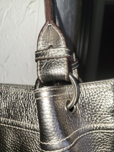 Barneys New York Large Metallic Leather Satchel Tote Handbag 17x12 Made in Italy - Picture 9 of 24