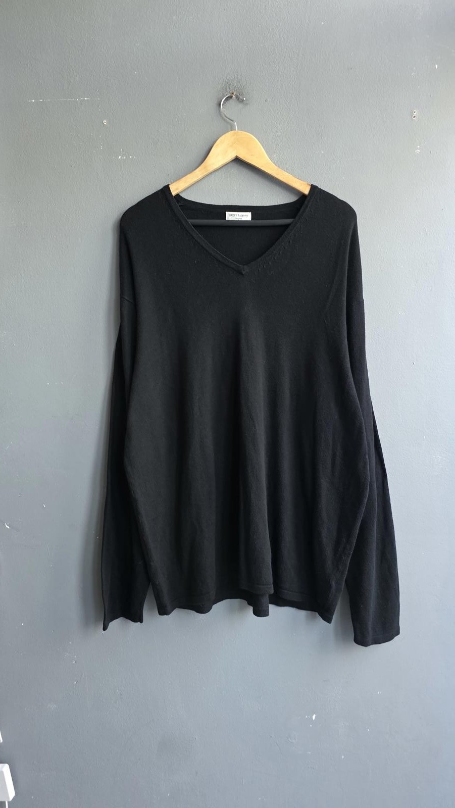 Next Luxury Black Cashmere Modal Blend V-Neck Jumper XL Soft Fine Knit Premium