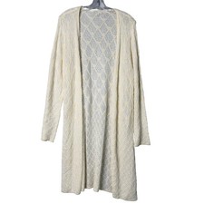 Cato Duster Cardigan Womens L Cream White Boho Fairy Cottage Knit Open Front