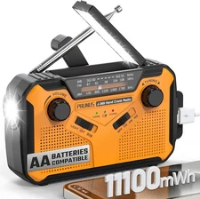 Emergency Weather Radio, AA Batteries/Hand Crank/Solar/USB Charging, NOAA/AM/FM,