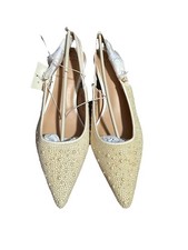 A New Day Ivory Beaded Slingback Pointed Toe Kitten Heels Size 7.5