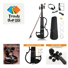 Electric Violin Full Size 4/4, Black Silent Electric Violin, Solid Wood Metal...