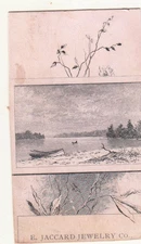 E Jaccard Jewelry Co Decorators Silversmiths Boat Shore Vict Card c1880s