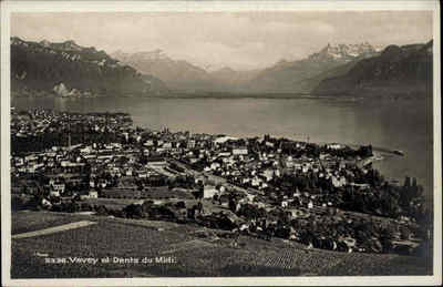 Vevey Kanton Waadt Postkarte ~1930/40 Gesamtansicht Panorama mit Dents du Midi