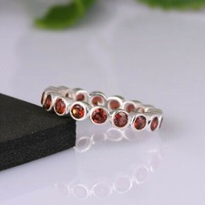 Natural Garnet Eternity Engagement Ring 925 Sterling Silver Wedding Band Rings