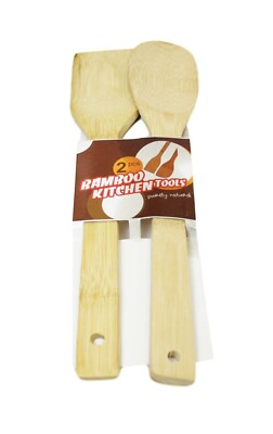 2 Stück Bambus Küchenwerkzeug Holz Löffel Spatel Küche Kochutensilien Set 30 cm