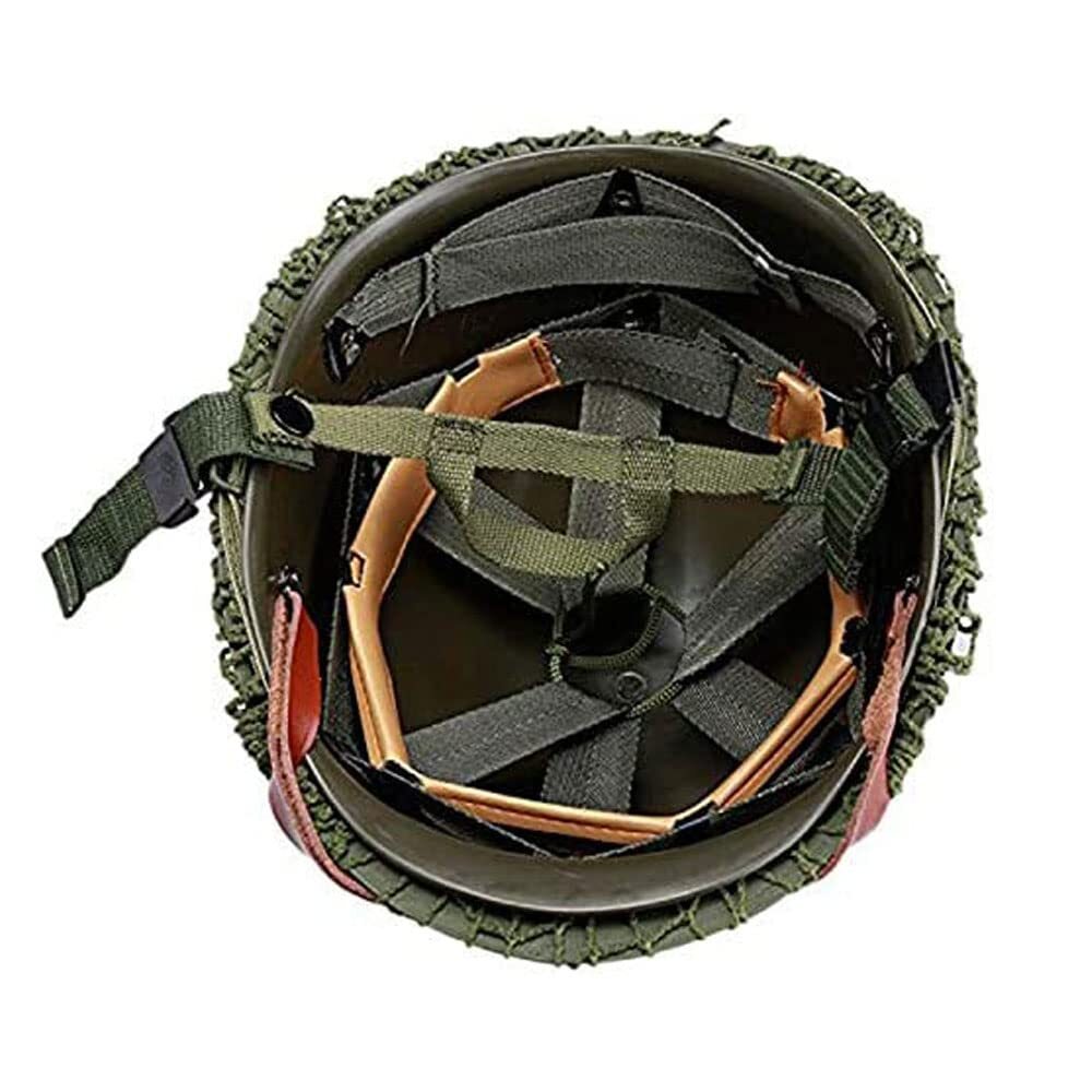 WWII M1 Helmet Replica - Steel Shell With ABS Liner, Adjustable Chin Strap & Net, For Collectors, Reenactment, Airsoft