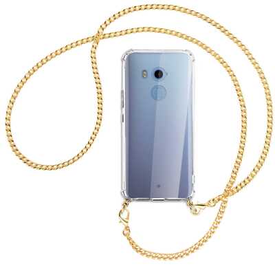 Handykette für HTC U11 Plus goldfarbene Kette (G) Hülle mit Band Kordel
