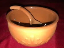 TERRACOTTA Salsa Sauce Bowl & Matching Spoon Ladle Set BROWN GLAZE 5¼" x 2¾" Tal