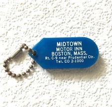 Vintage Keychain MIDTOWN MOTOR INN BOSTON, MASS. Key Ring Coin Fob HOTEL MOTEL