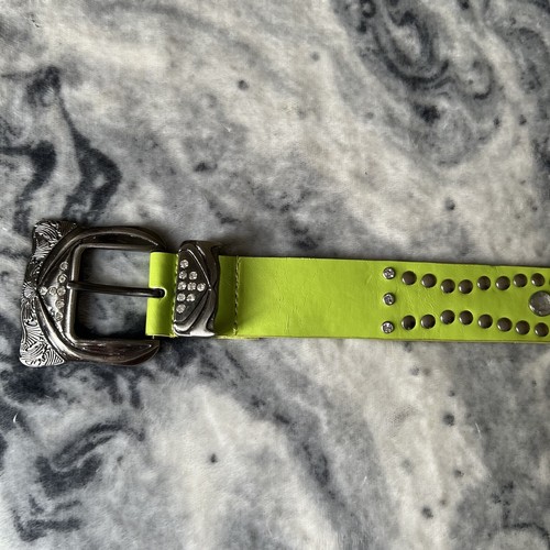 Lime Green Western Rodeo Silver Studded Rhinestones Belt Boho Retro Festival Y2K - Picture 10 of 19