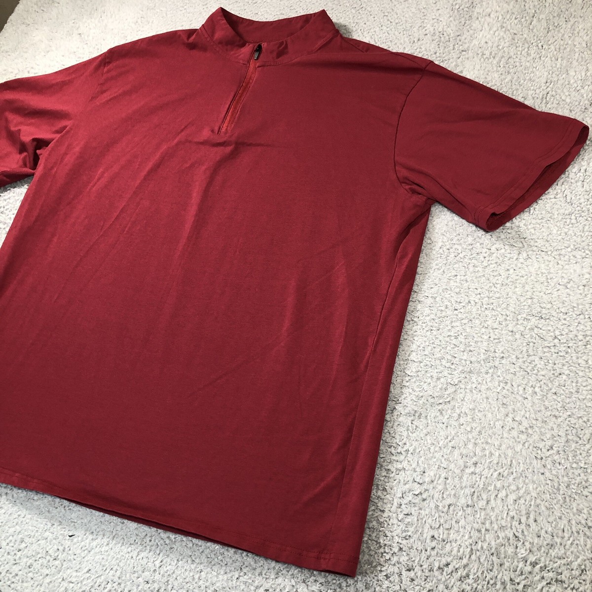 YTD Shirt Mens 2XL Red Short Sleeve Quarter Zip Cotton Spandex