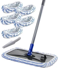 16" Microfiber Flat Mop With 5 Pads And Scraper For Hardwood Laminate Tile Floor