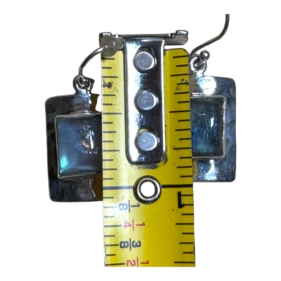 RH Macy & Co Fine Jewelry Labradorite Sterling Silver Rectangle Earrings Hook - Image 3 of 4