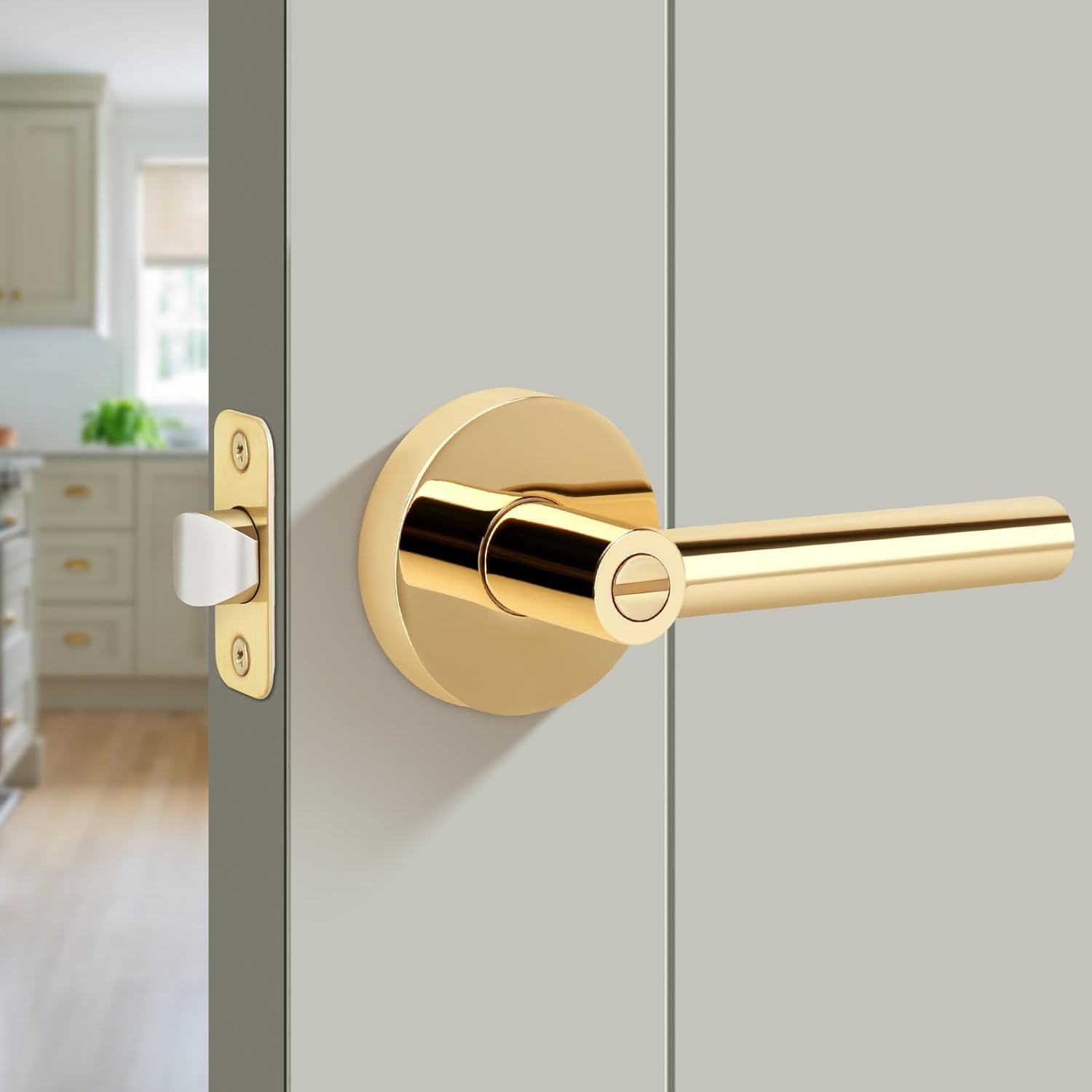 Privacy Door Lever, Heavy Duty Door Handle,Thumb-Turn Locking Inside,Round Desig-image