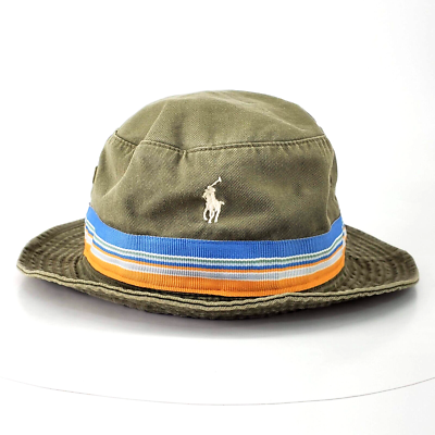 Vintage Rare Polo Ralph Lauren 90s Bucket Hat Green With Strip