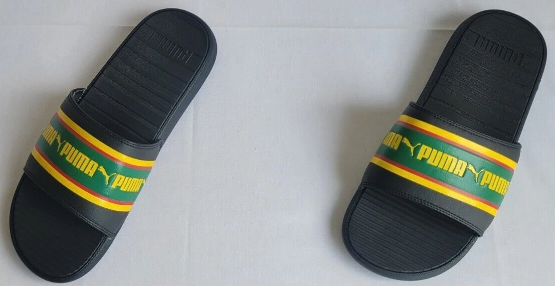 Sandali uomo taglia 8 nero rosso giallo verde Puma cool gatto righe ripetizioni slide