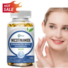 Nicotinamide Resveratrol Capsules 500MG, Anti-aging NAD Supplement 120 Capsules