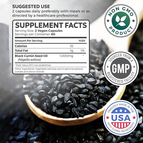 Aceite de semilla negra 1000 mg - Inmune, digestivo, salud articular, 100 % puro orgánico natural - Imagen 2 de 12