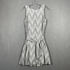 Gap Dress Womens Small White Black Printed Tie Waist Sleeveless Pockets 