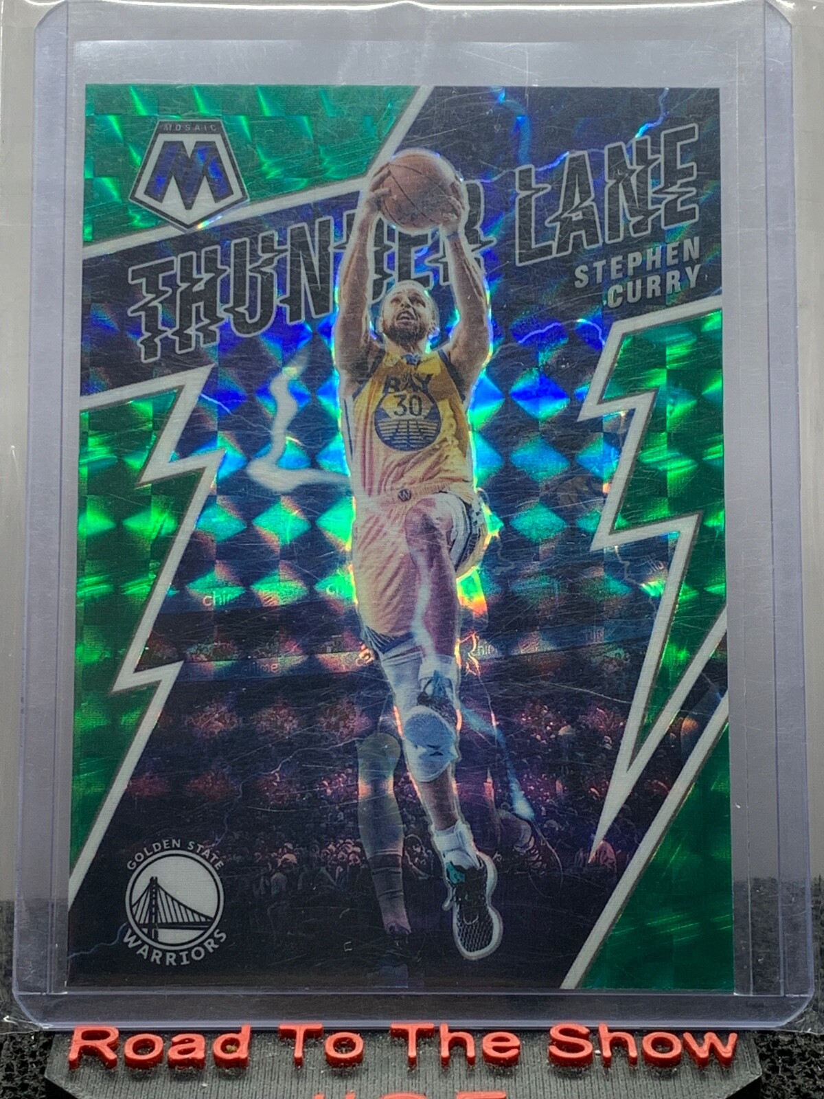 2021-22 Panini Mosaic #17 Stephen Curry Thunder Lane Mosaic Green