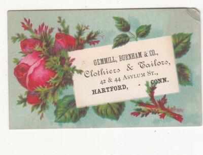 Gemmill Burnham & Co Clothiers & Tailors Hartford CT Red Roses Vict Card c1880s