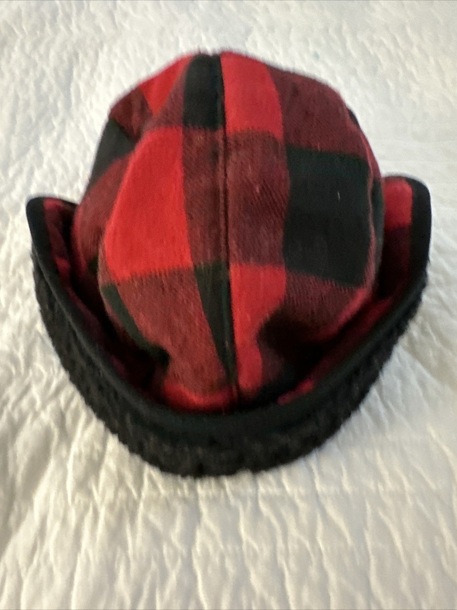 Eddie Bauer Buffalo Plaid Trapper Hat S/M Scarlet Red Checker ear