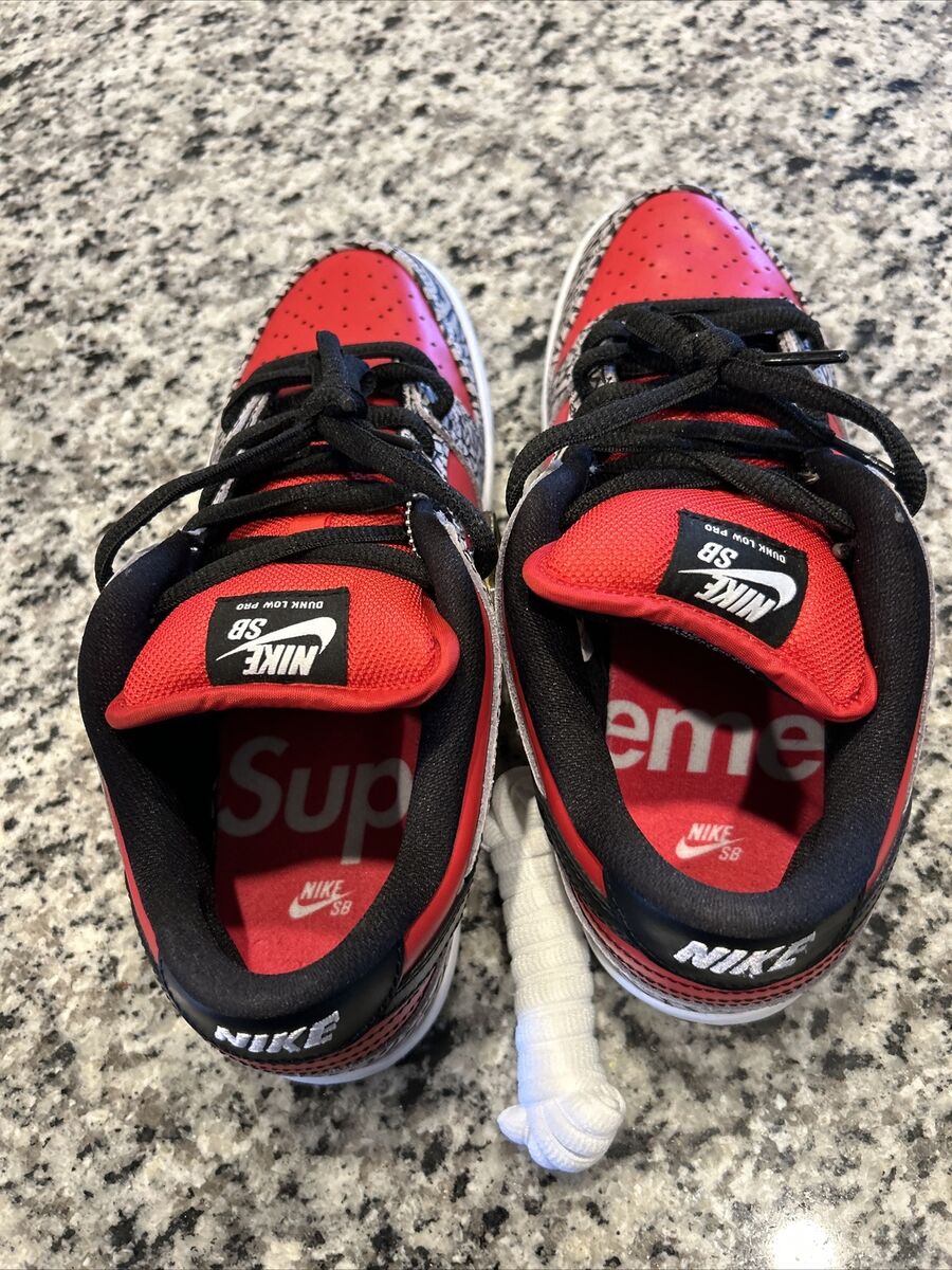 Nike SB Dunk Low Pro x Supreme Red Cement OG Box | eBay Nike SB Dunk Low Pro x Supreme Red Cement OG Box | eBay