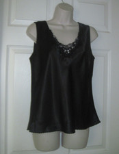 ILGWU Women's Vintage Black Slip Camisole Top Lace Trim Neckline SZ 36 New