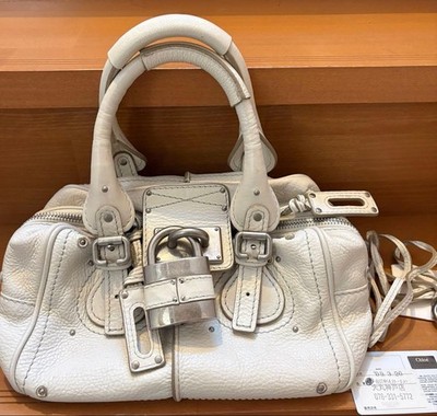 Chloe Paddington White Leather Handbag Silver Padlock Key Shoulder
