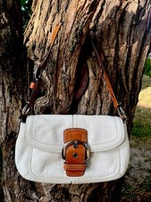 Y2K Coach Soho White Pebble Leather Brown Tri...
