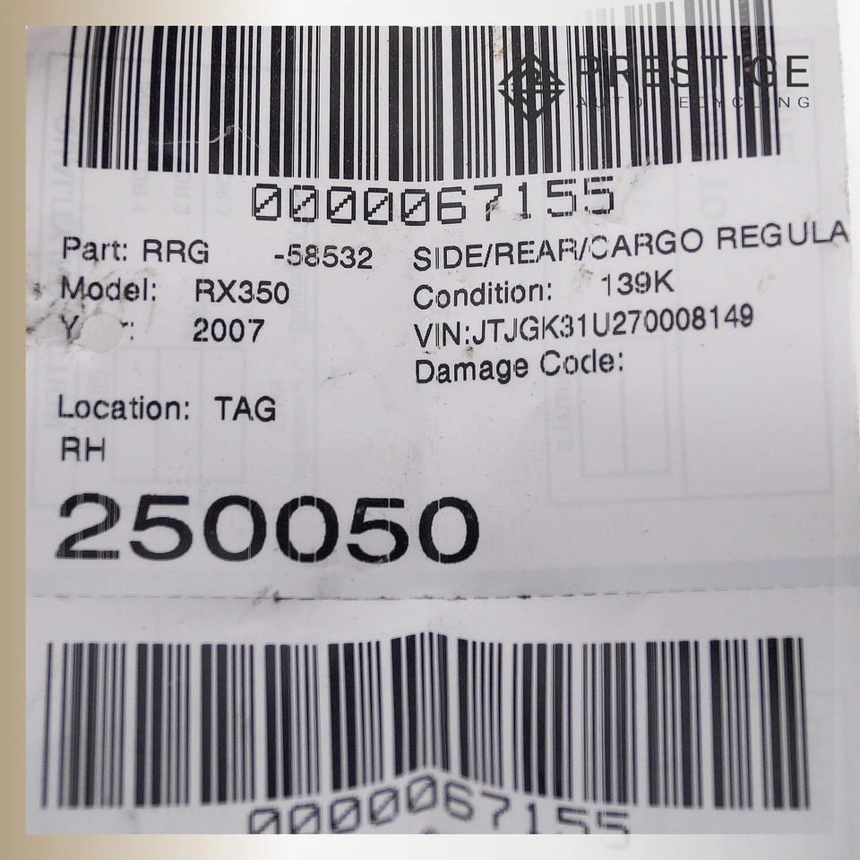 04-2009 LEXUS RX350 RX330 regulador ventana puerta con motor trasero derecho 69804-33030 Foto 4 de 4