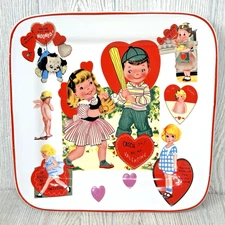 Valentine's Day 11" Square Platter Plate Vintage Retro Card Design Rosanna
