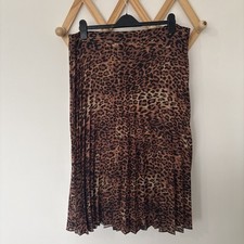 DOROTHY PERKINS Brown Black Leopard Animal Print Chiffon Pleated Midi Skirt 20