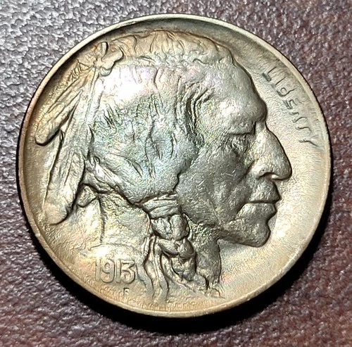 1913 Type II Buffalo Nickel Colorful Pastel Toning BU UNC 1st Year Issue