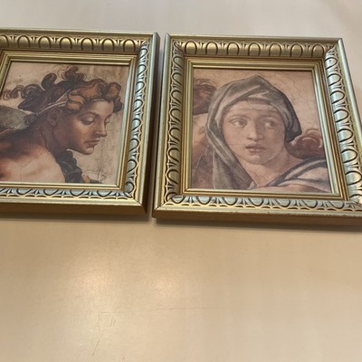 Michelangelo Creation of Adam Sistine Chapel & Delphic Sibyl Art Frame Set EUC